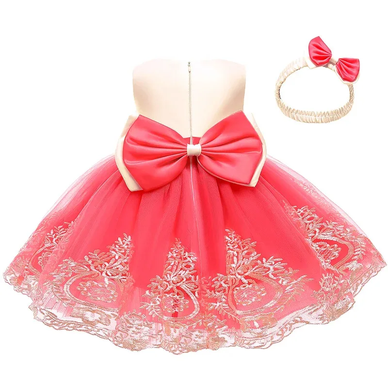 LZH 여자 레이스 자수 공주 드레스와 머리띠 유아 아기 1 년 생일 크리스마스 이브닝 가운 유아 의류