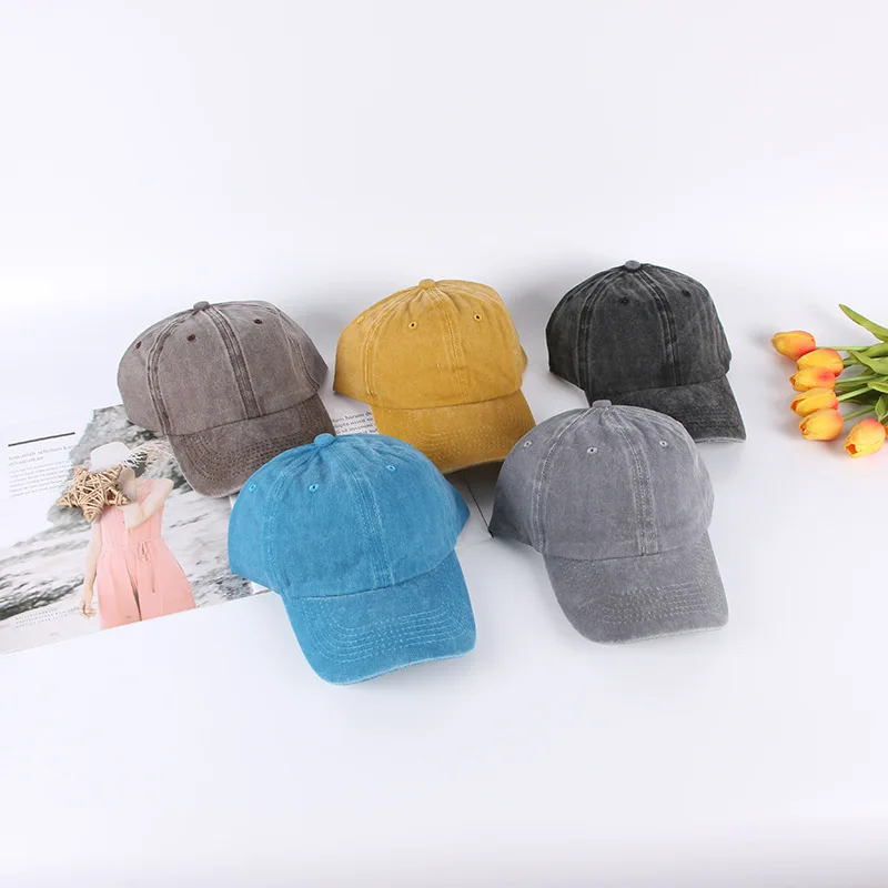 قبعة بيسبول ذات لون نقي مغلفة ومغسولة عتيقة للنساء للحماية من الشمس قبعة بطة قطنية مغسولة من قماش الدنيم القديم