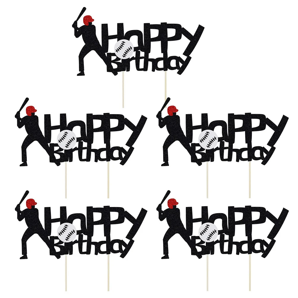 5Pcs Baseball Cake Toppers Lightweight Small Size Decorative Party Cake Picks Birthday Ornaments Party Decorations