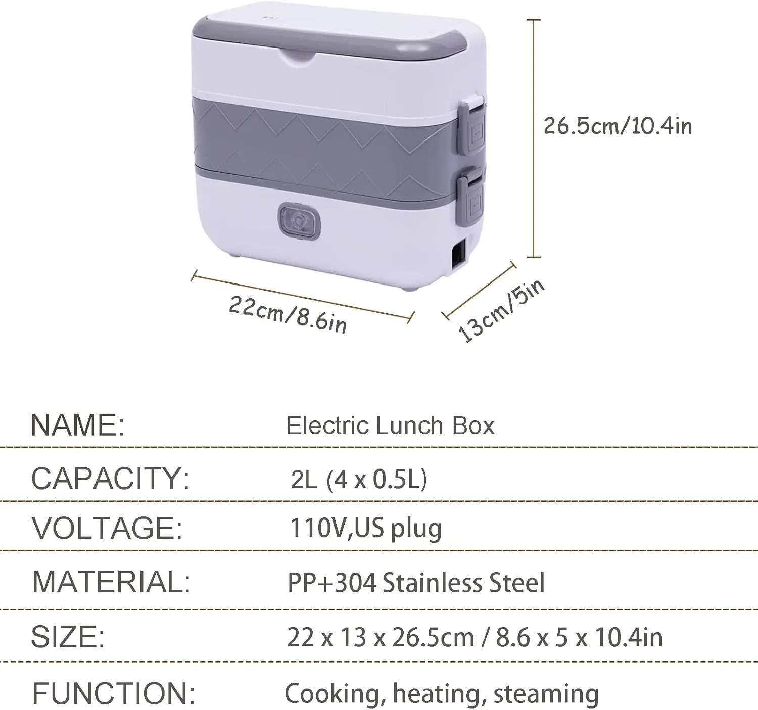 2 Layer 2L Electric Lunch Box Portable Self Cooking Heating Bento Lunch Box Multifunctional Mini Food Storage Warmer Container