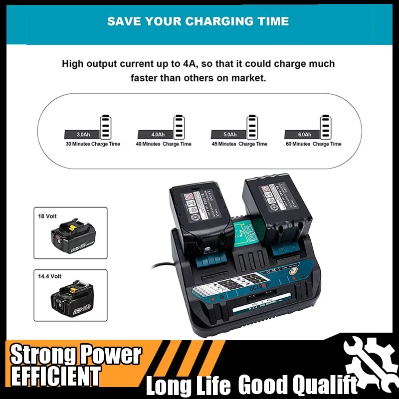

For Makita Newest Double Li-ion Battery Charger 4A Charging Current 14.4V 18V BL1830 Bl1430 DC18RC DC18RA Fast Charging Tools
