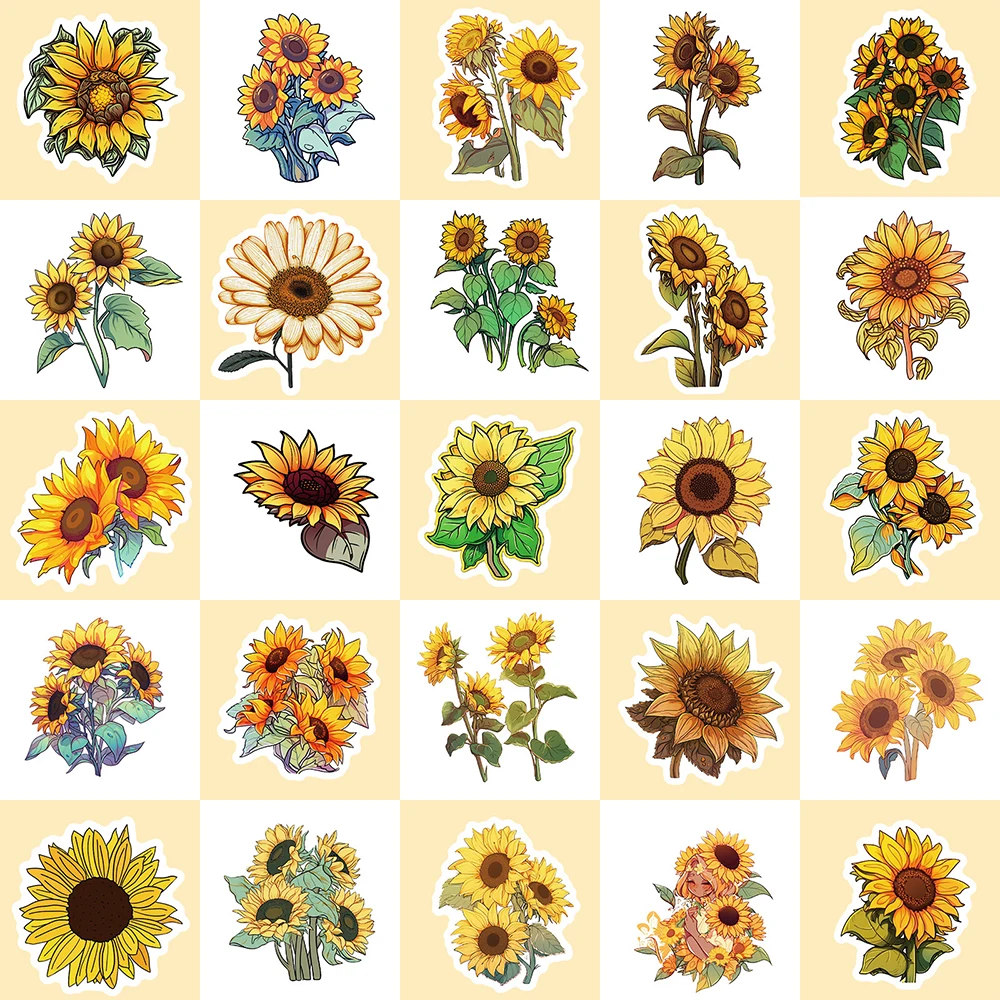 

10/30/50pcs Kawaii Art Sunflowers Flowers Stickers Cute Cartoon Decals DIY Water Bottle Laptop Phone Sticker Decoration Supplies