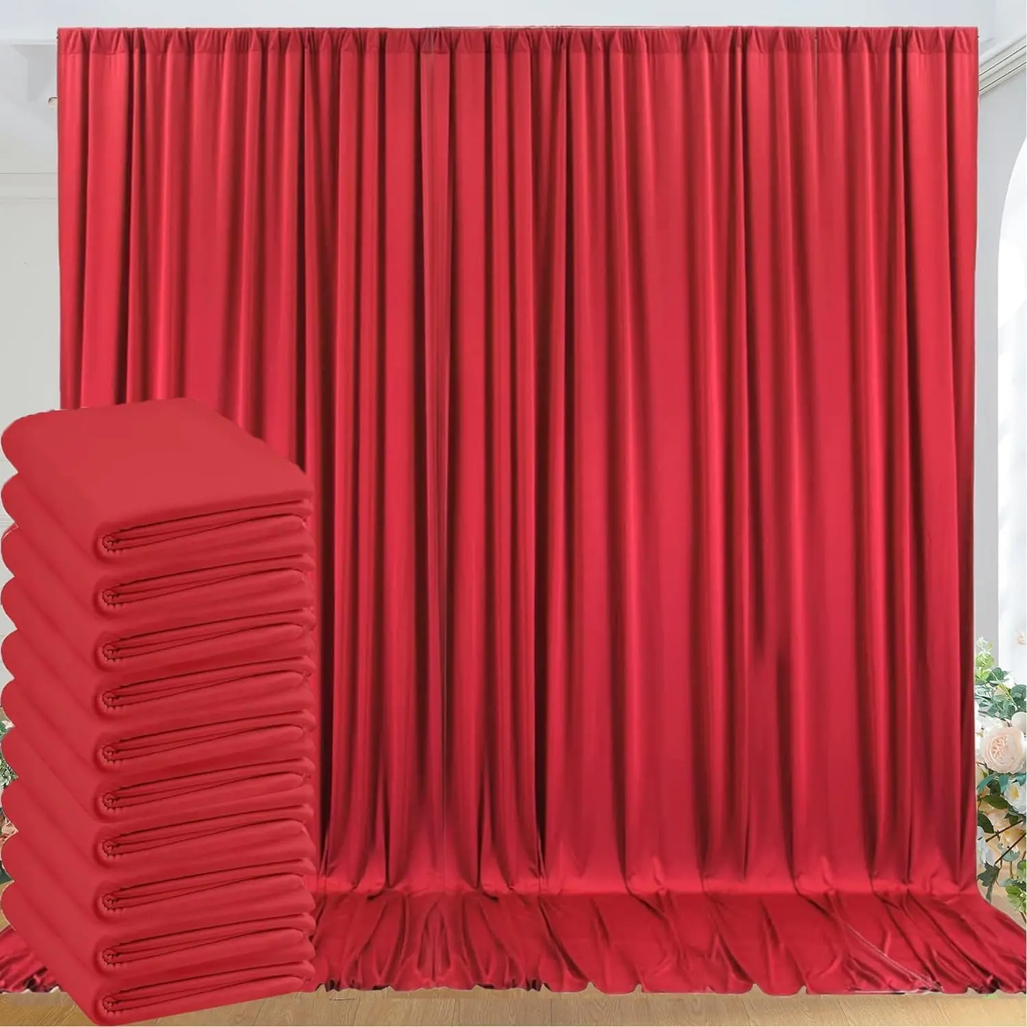 

60ft x 10ft Wrinkle Free Red Backdrop Curtains for Parties, Polyester Photo Backdrop Drapes 12 Panels 5x10ft for Weddings Birthd