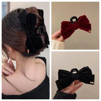 Nouveau style! Pinces à cheveux à gros nœud en velours noir – Accessoires pour cheveux haut de gamme pour femmes, adaptés aux fêtes, danses et à la vie quotidienne.