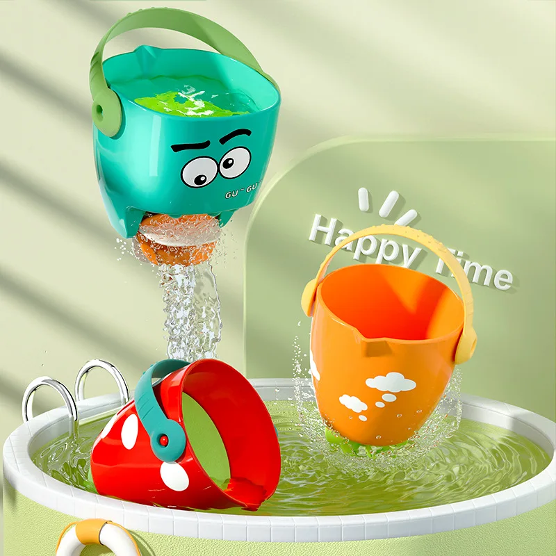 Baby Cartoon Bath Toys Baby Bath Tub Mini Leaky Bucket with Small Showerhead Beach Toys Shower Spray Cup Toddler Gifts