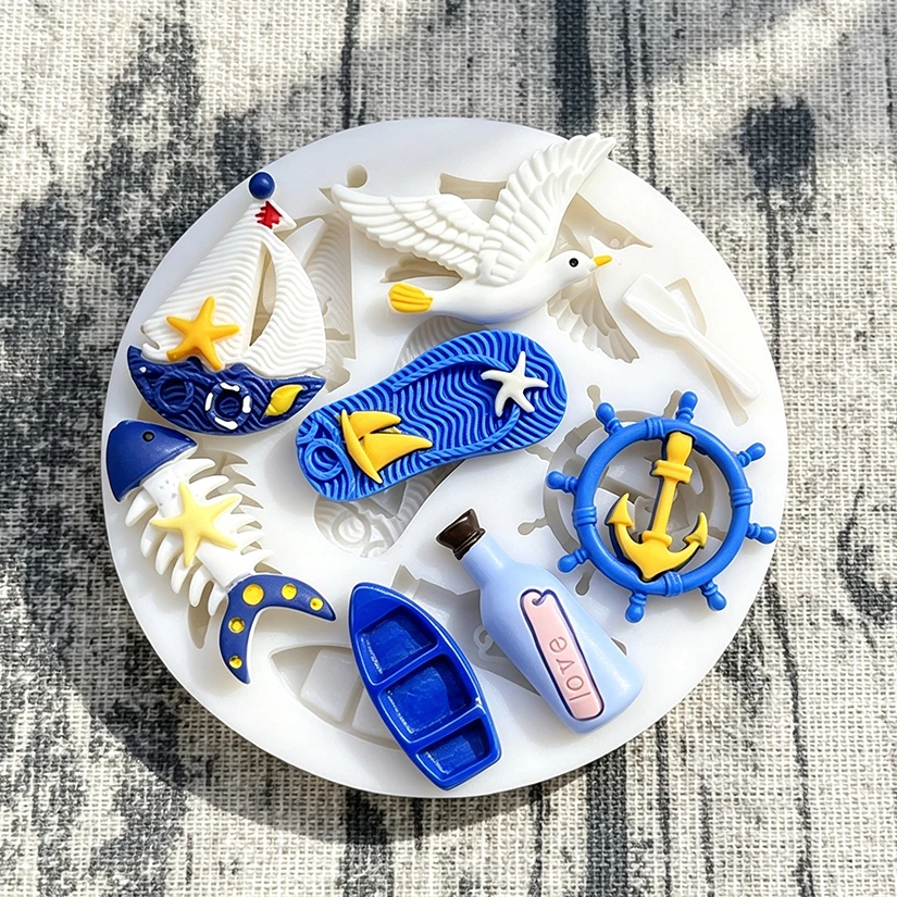 Anchor Seagull Rudder Life Buoy Ocean Silicone Baking Mold Sugarcraft Fondant Decorating Tools Chocolate Gumpaste Cupcake Mold