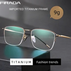 FIRADA Fashion Comfortable Glasses Retro Square Titanium Eyewear Prescription Half Frame Eyeglasses Frame For Men Women 89011-C