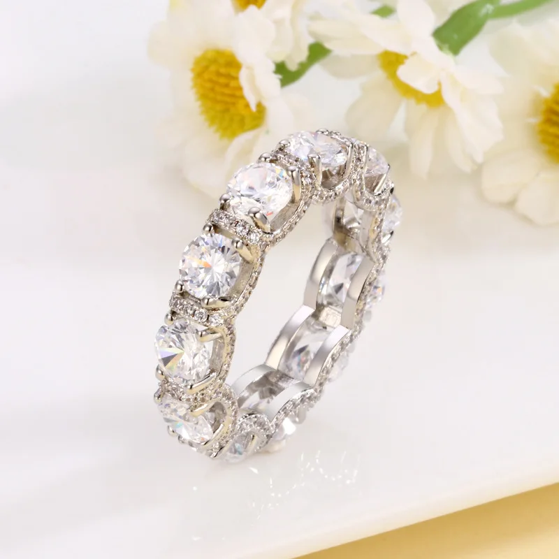 

Hot Eternity Promise Band Moissanite Diamond 925 Sterling silver Party Wedding band Rings for Women Engagement Jewelry Gift