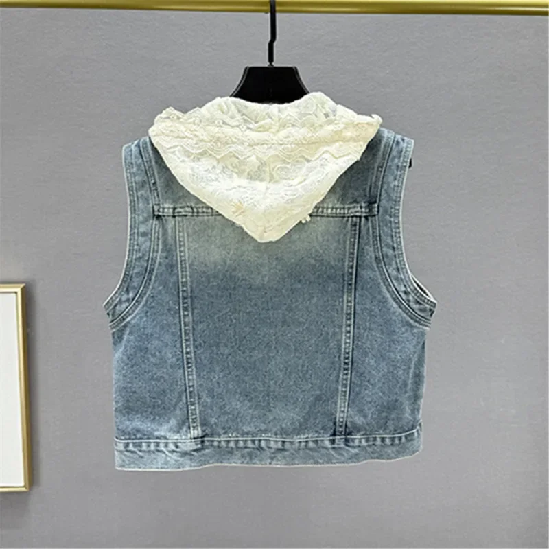 Printemps été nouveau mince court Denim gilet Vintage lavé bleu sans manches Cowboy gilet revers simple boutonnage jean gilet femme