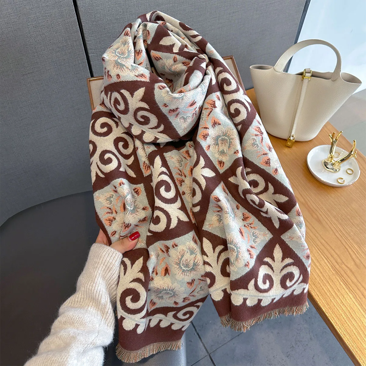 Neue Mode Winter Duplex Druck Kaschmir Schal Frauen Hohe Qualität Verdicken Wrap Schal Damen Pashmina Jacquard Schals Luxus – Detail 11