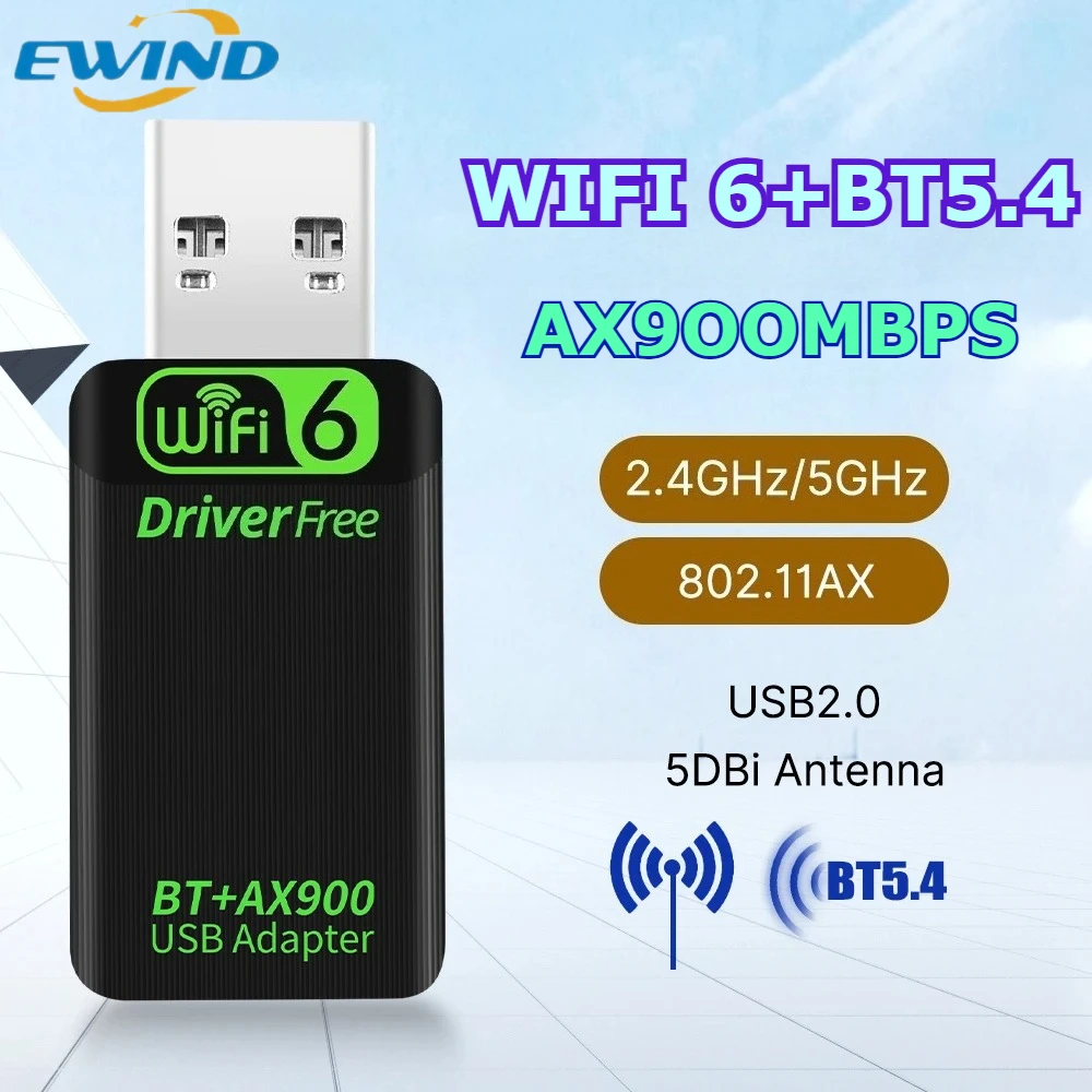 

2in1 Adapter New AX900 USB WiFi6 Bluetooth5.4 Dual Band 2.4G&5GHz Wireless Network Wlan Receiver Driver Free Dongle For Win10/11