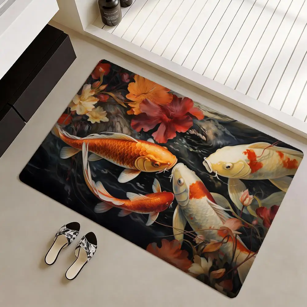 Koi fish that bring you good luck Floor Mat Soft Flannel Non-Slip Door Mat - Thickened Rug for Living Room Home Decor