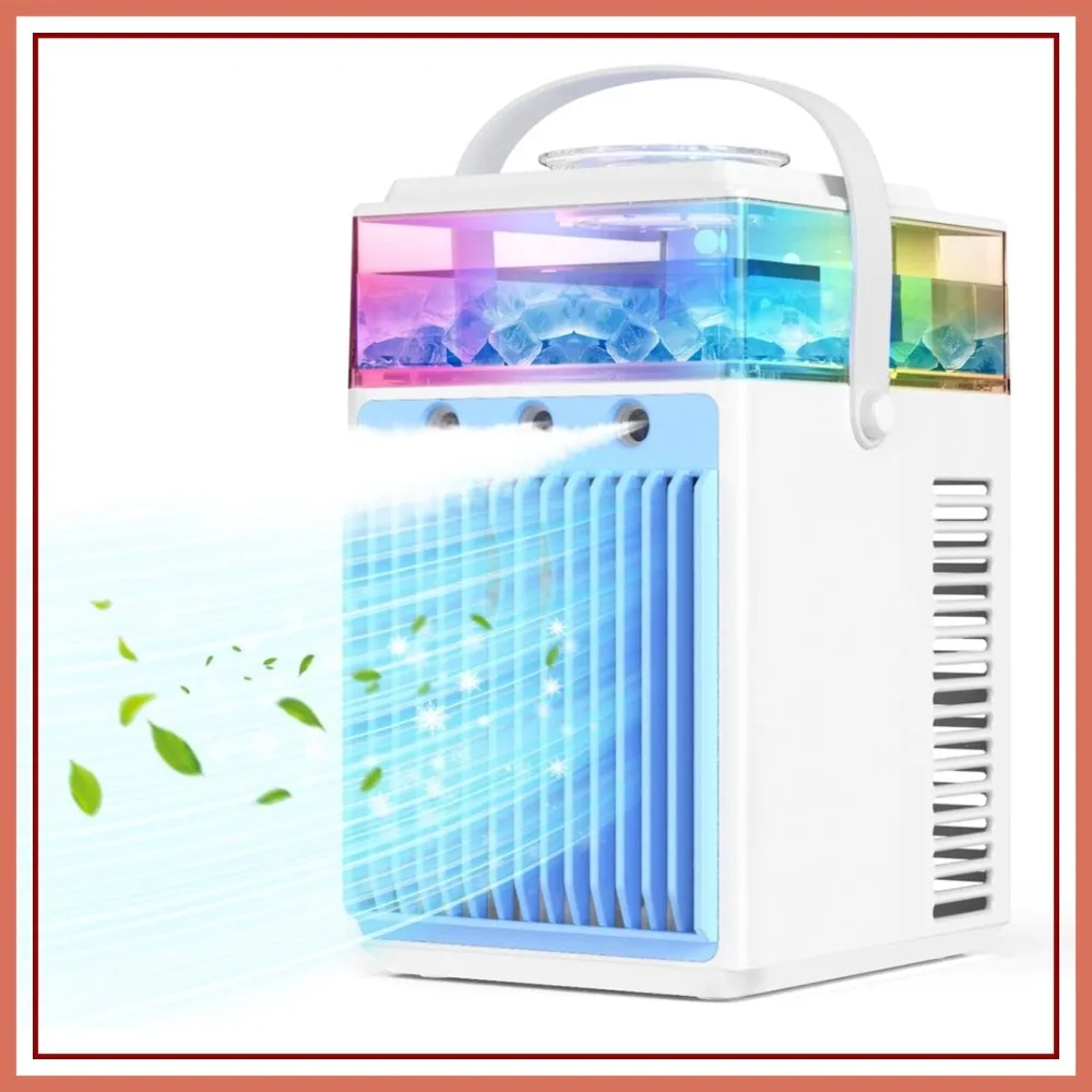 

Portable Air Conditioners, 4-IN-1 Evaporative Cooler with App Control, 800ml Tank, Rechargeable, 3 Speeds & Mist, Night Light Fan