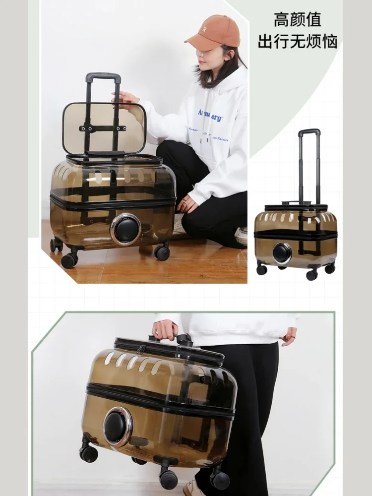 Portable pet trolley trolley cart space capsule transparent cat suitcase large capacity dog backpack