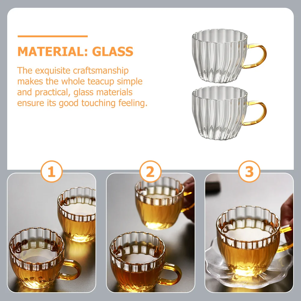 

2Pcs Yellow Handle Glass Tea Cups Kung Fu Tea Cups 100ml Simple Practical Exquisite Craftsmanship Office Teacup