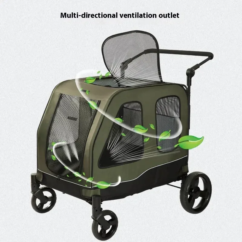 조정가능한 손잡이를 가진 큰 개 유모차 통기성 중대형 애완 동물 유모차