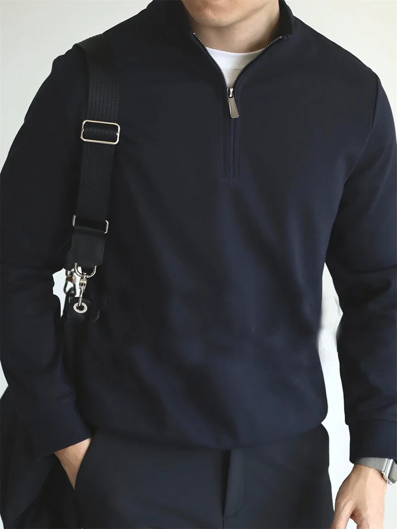 Slim Fit Long Sleeve  Shirt Men's Knitted Sweater Half Zip High Collar Soft Winter Casual Fashion Breathable  Color
