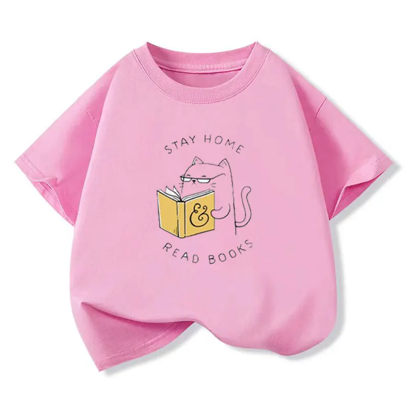 Camiseta de lectura de gato para niñas, Camiseta de algodón para niños, ropa informal de dibujos animados para niños, camisetas Y2K de verano para adolescentes y niñas de 6, 8, 10 y 12 años