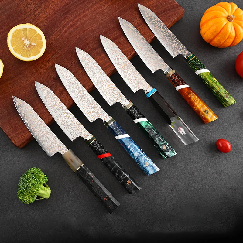 

5 Inch Utility Knife 67-layer Tricolour Copper Damasus Steel Blade Chef Slicing Vegetables Cleaver Meat Barbecue Kitchen Knife