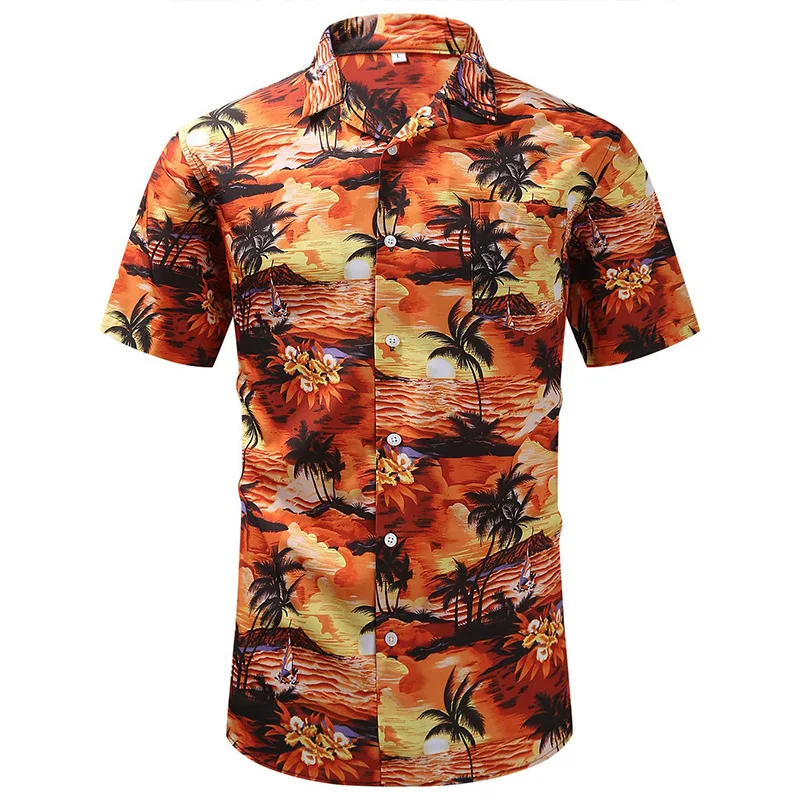 Camisa de praia havaiana masculina estampada em madeira em 3D, tops palm Y2K, blusa casual de lapela, camisas de manga curta, roupas de verão