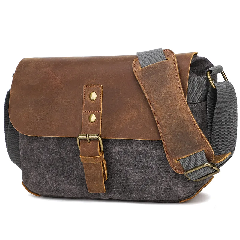 Outdoor photography bag, digital SLR camera bag, vintage waterproof canvas, and leather micro shoulder bag