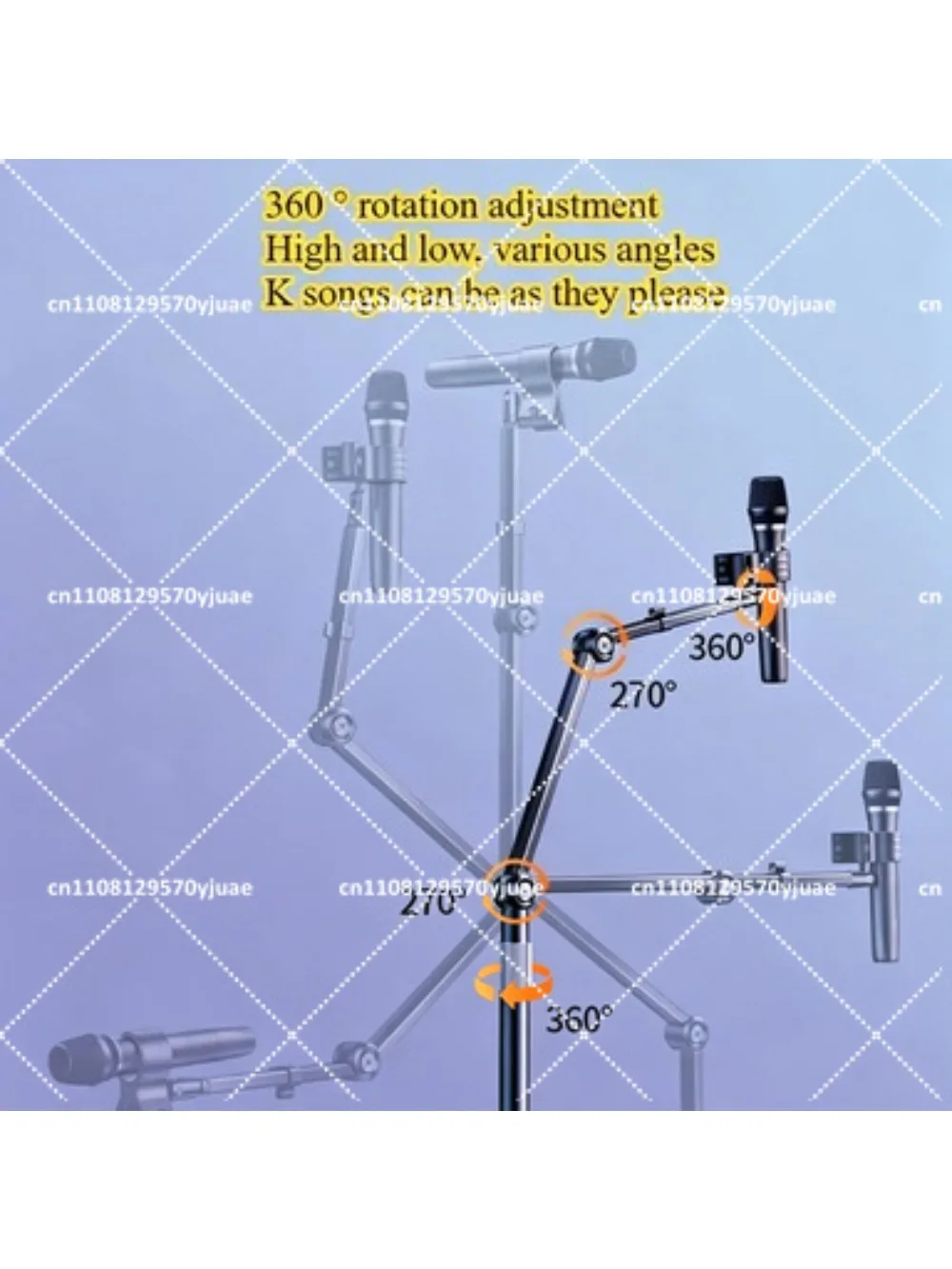 Adjustable Floor Hair Dryer Stand with 360° Rotation, Multi-Purpose Holder for Mic and Styling Tools