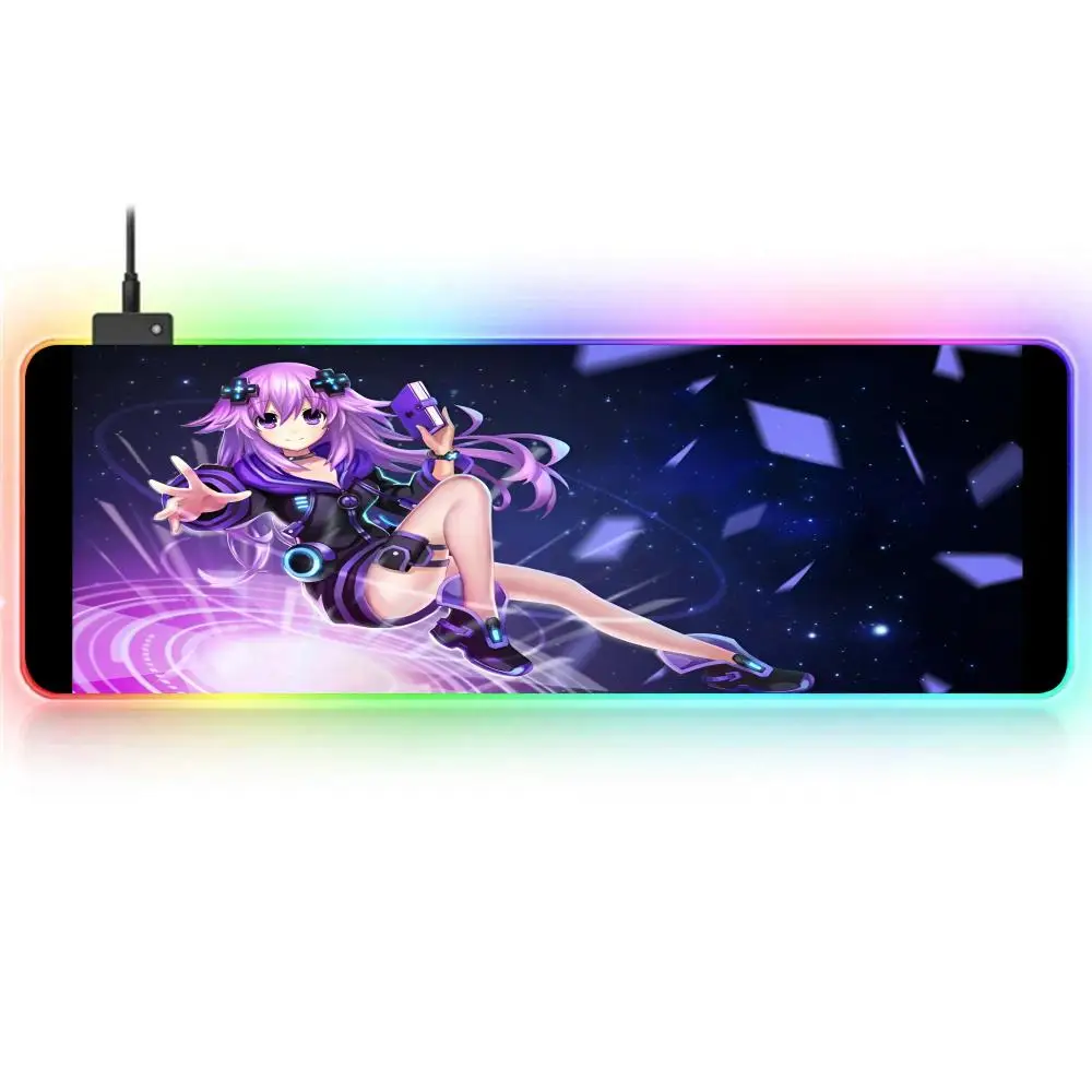 Anime Hyperdimensions Neptunias MousePad RGB Large Gaming MousePad Non-slip Rubber Base Keyboard Pad Large Luminous LED MousePad