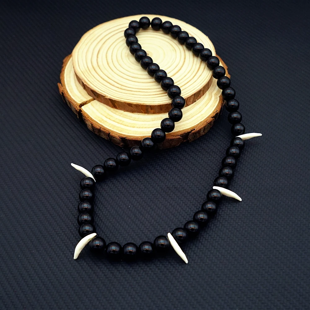 Anime Inuyasha Necklace for Women Men Sit Boy Black Beads Necklaces Sesshoumaru Jewelry Pendant Chains Choker Collares Gift