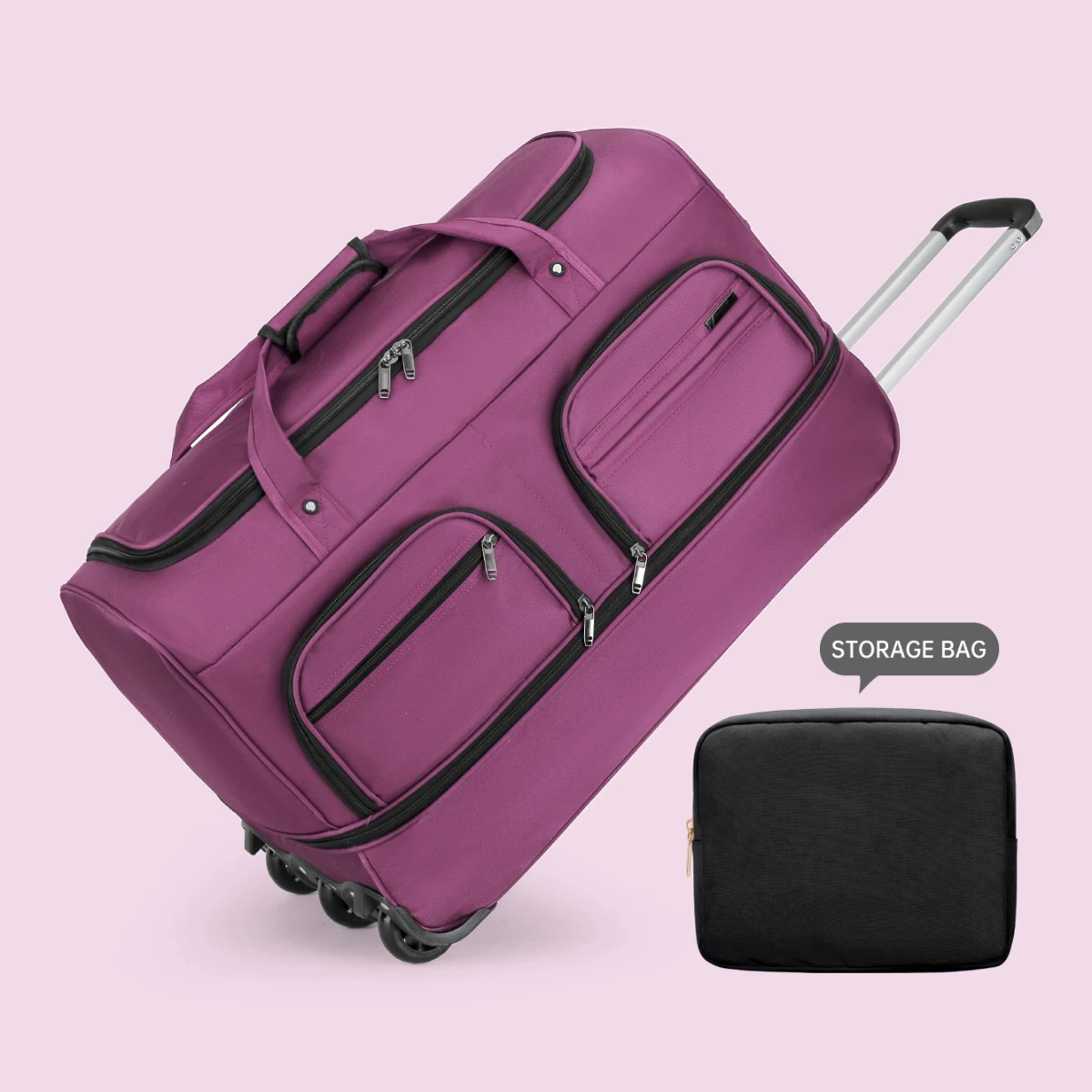 Faltbare Reisetasche für Gepäck, die an Bord der Flugzeug gegeben werden kann, mit Tragegriff, rollbare Reisetasche zur Aufbewahrung, Herren-Reisetasche mit extra großem Fassungsvermögen. – Detail 14