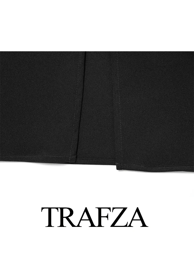 

TRAFZA Women Summer Fashion Pleated Halter Neck Sleeveless Tops+High Street Elastic Waist Casual Midi A-Line 2-Color Skirt Suit
