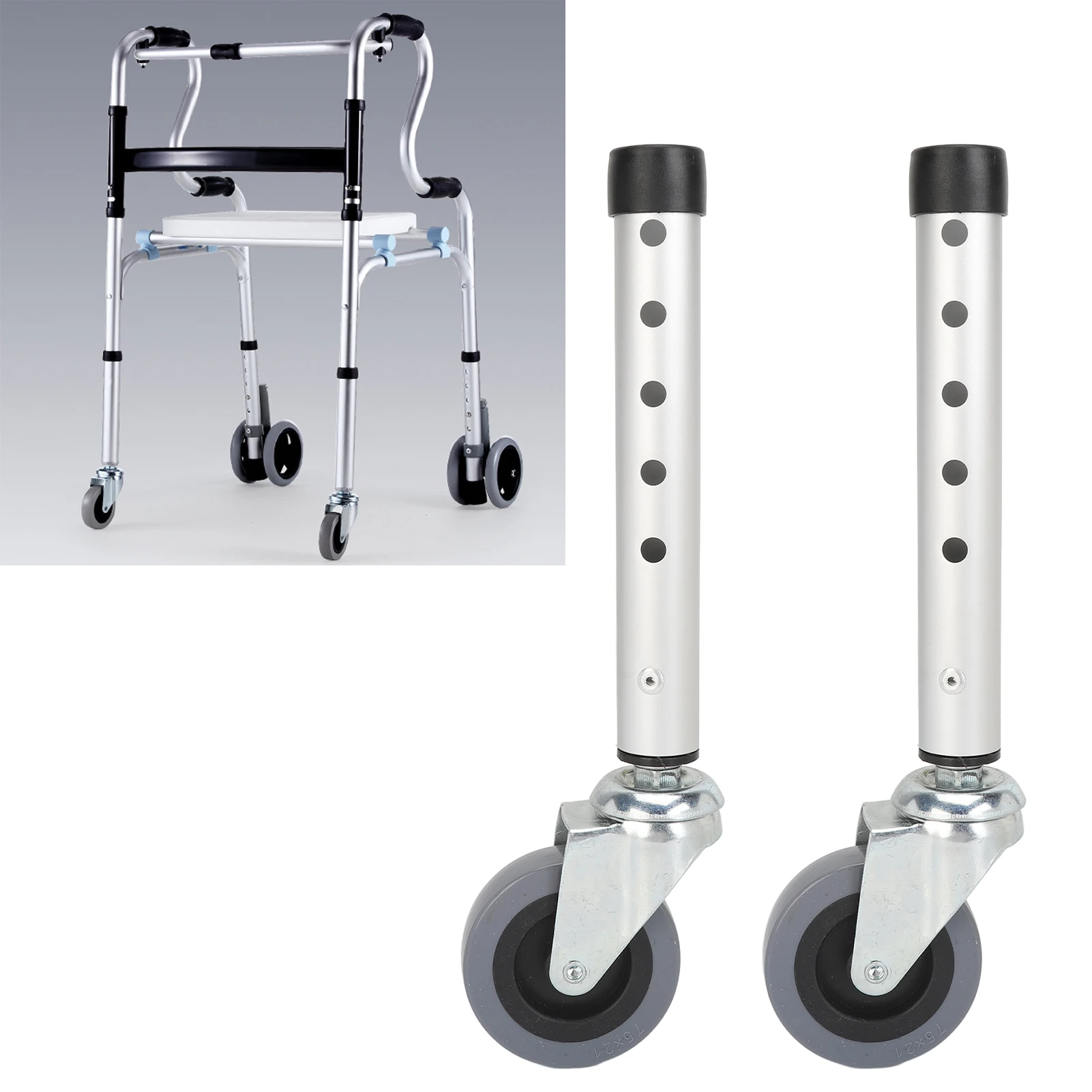 Walker Feet Wheels Walker Wheels Universal Rotating Adjustable Height Replacement Seniors Walker Front Caster for Elderly