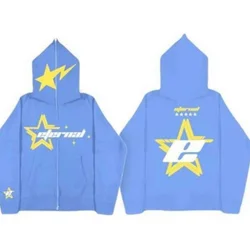 Sudadera con capucha de Anime japonés para hombre y mujer, abrigo oscuro con estampado de estrellas, Y2k, gótico, Harajuku, Extra grande, cara completa, cremallera, divertido, moda