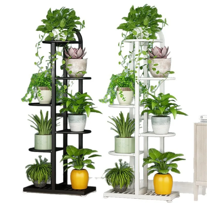 Indoor Multilayer Wrought Iron Plant Stand Floor Standing Shelving Unit Space Saving Balcony Flower Stand with Storage