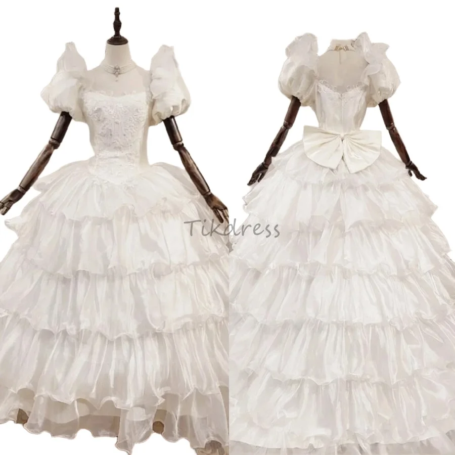 

Vintage 90s Victorian Wedding Dress Short Sleeve Ruffle Tiered Rococo Bridal Dress 2025 Medieval Renaissance Bride Dress Antique