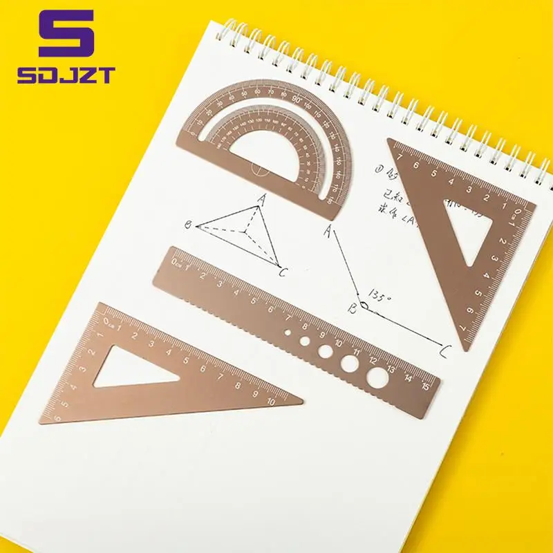 4PCS/Set Aluminum Alloy Ruler Drawing Measurement Geometry TriangleRuler straightedge Protractor A variety of rulers