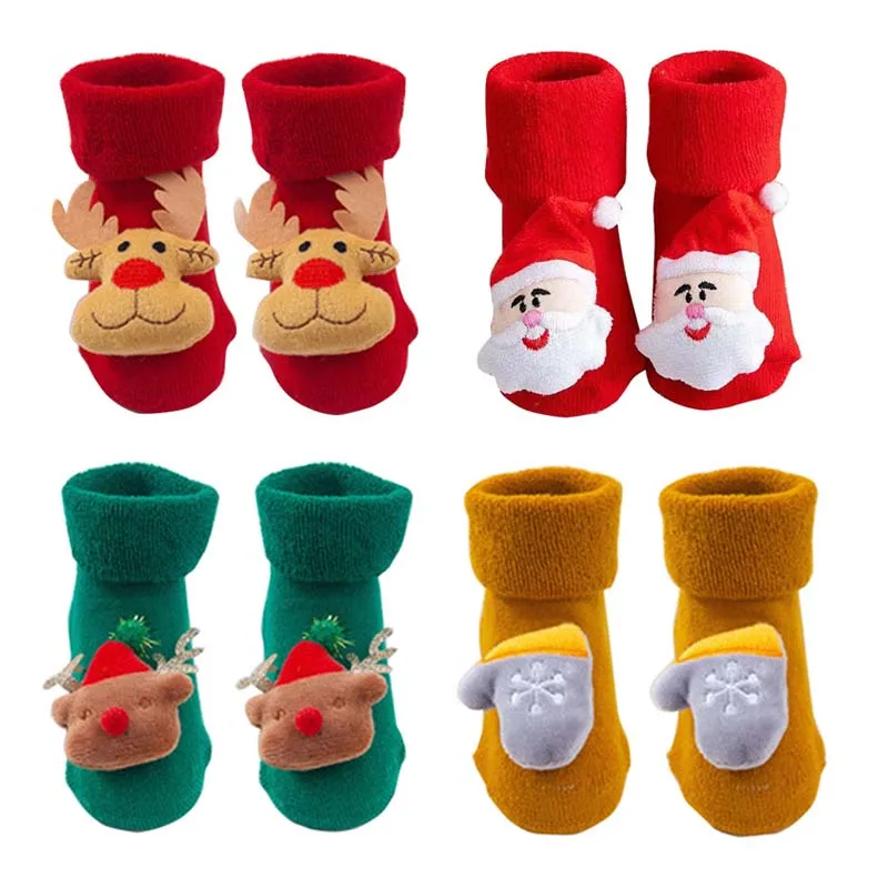 Baby Winter Deer Christmas Socks Infant Cotton Anti Slip Warmer Sock Shoes Red Santa Claus Stocking Clothes for Toddler Newborn