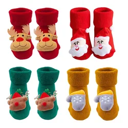 Crianças meias de natal vermelho bebê inverno anti derrapante meias bebe terry warmer meia papai noel cervos piso meias roupas para recém-nascido