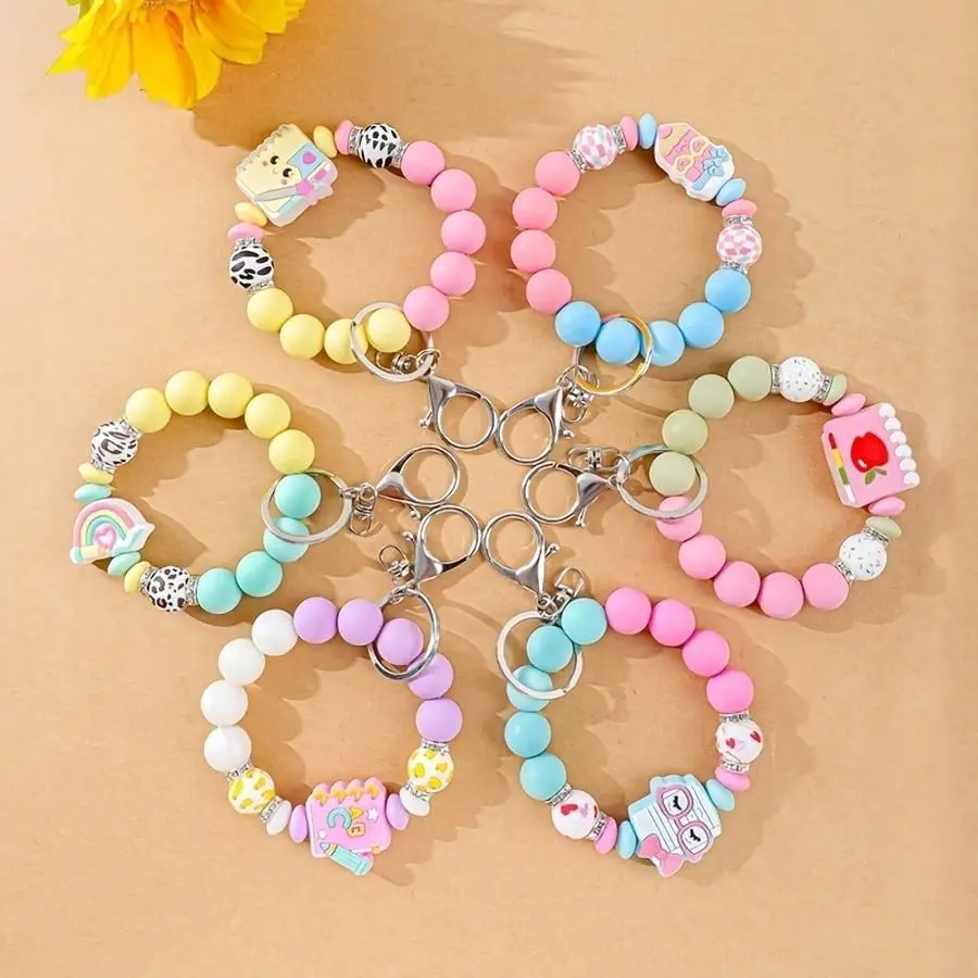 1/5/10/20/50/100pcs A New Spring Arrival: Romantic Macaron-colored Large Silicone Bead Keychain, Key Lanyard, Key Ring. Choose f
