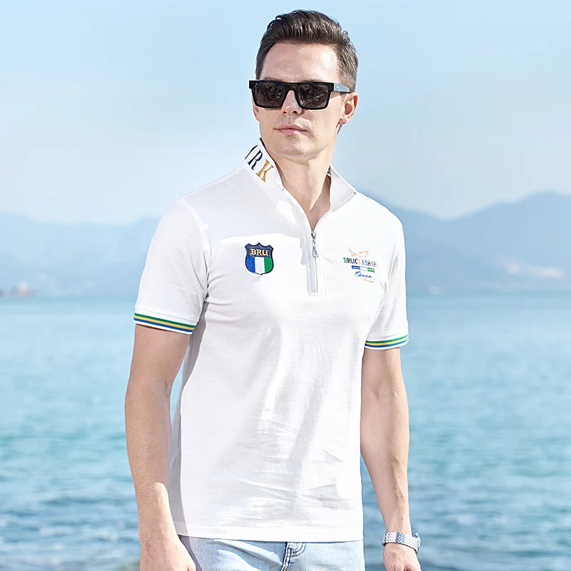 Summer New Men\'s Polo Short Fashion Embroidery Stand Collar Bruce&shark Casual Loose Men’s White Tees luxury brand Big Size 4XL