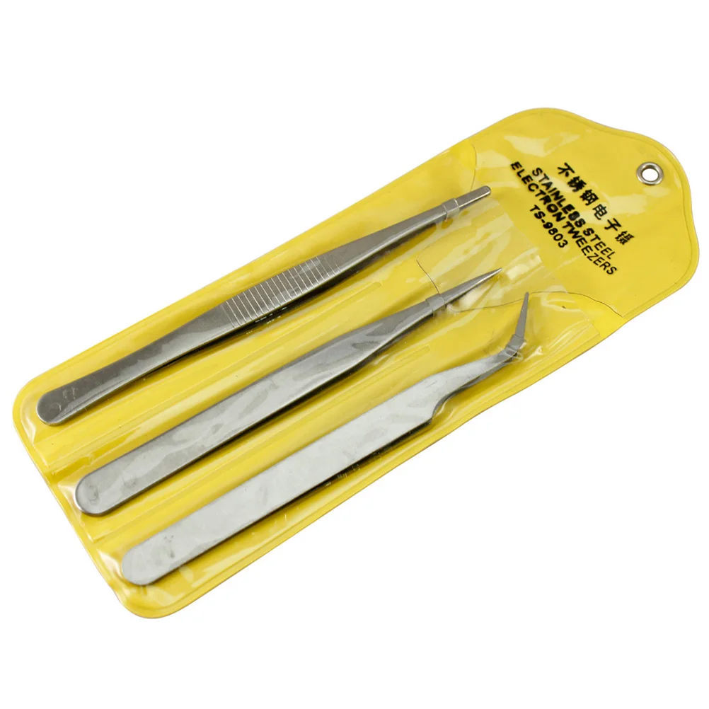 3Pcs For Electronics Repair Soldering Craft Precision Tweezers Set ESD Anti Static Stainless Steel Tweezers Repair Tools