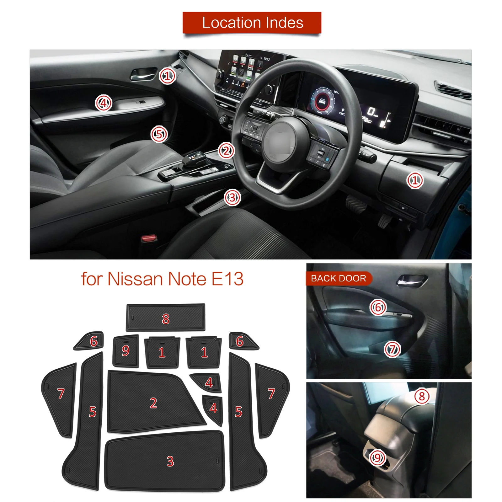 for Nissan Note E13 Anti-Slip Gate Slot Cup Mat Door Groove Pad Interior Accessories Non-Slip Mats Coasters