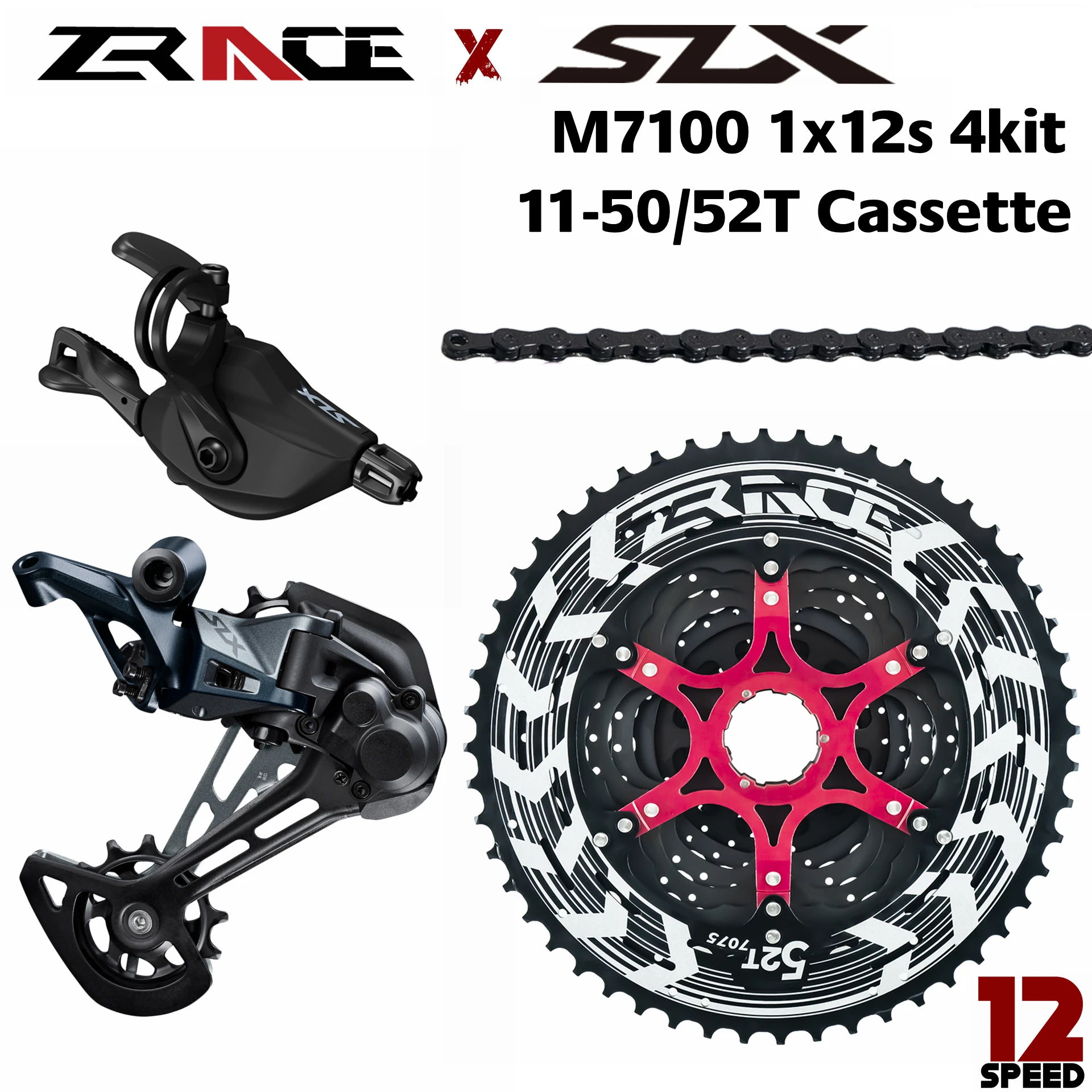 

SLX M7100, SL-M7100-R + RD-M7100-SGS + ZRACE ALPHA Cassette + ZRACE Chains - 1x12-speed, 4kit Groupset