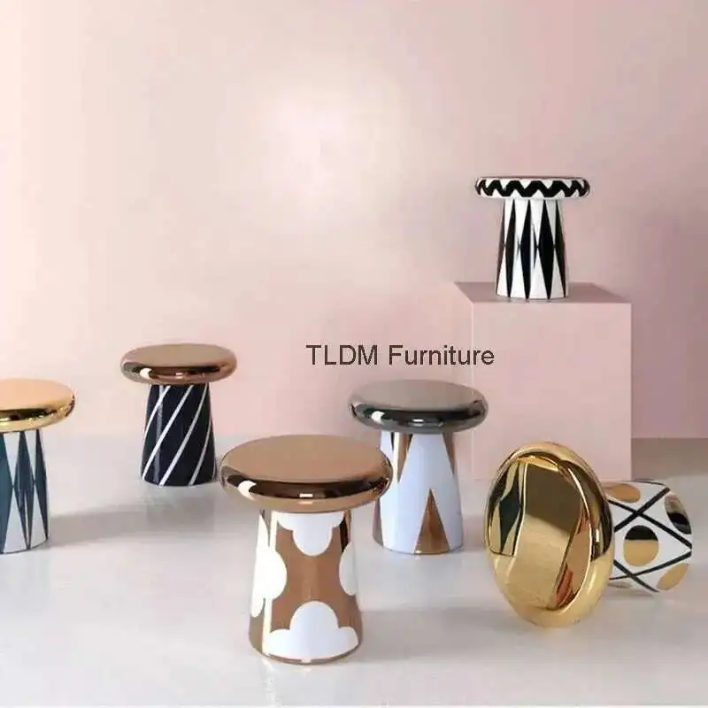 

Ins Coffee Tables Designer Home Furniture Nordic Electroplating Ceramic Round Mushroom Side Table Corner Table Round Table