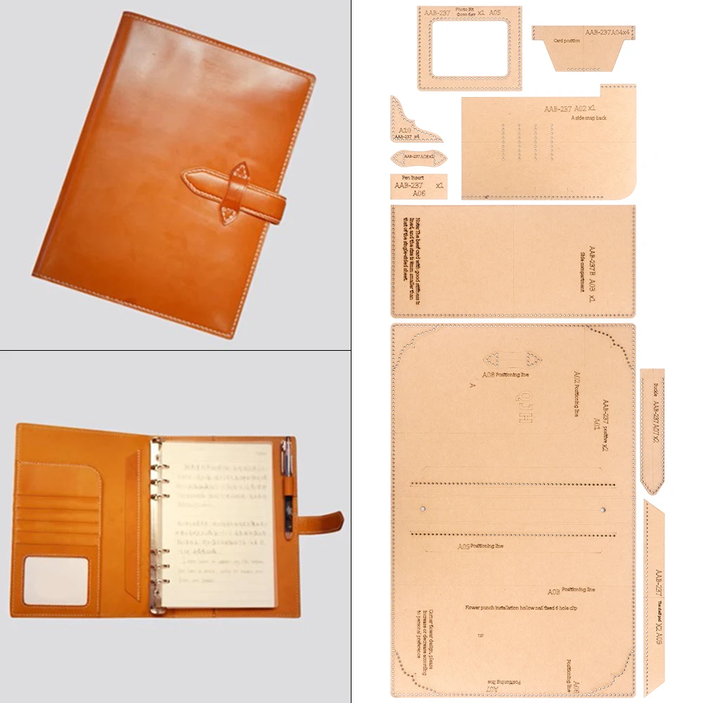 1set A5 Leather Notebook Cover Making Template, Kraft Paper Material Perforated Stencil, DIY Sewing Paper Design Drawing Mold