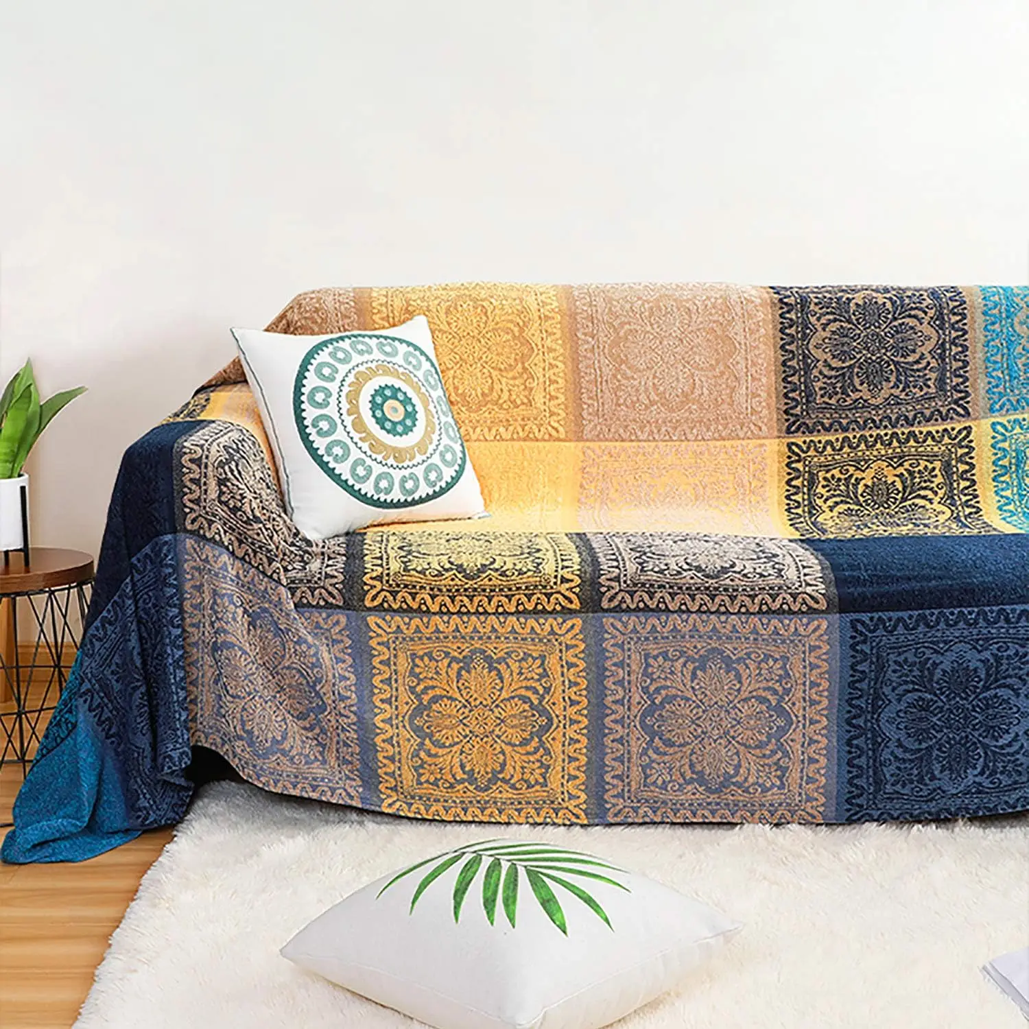 

Bohemian Tribal Throws Blankets Reversible Colorful Red Blue Boho Hippie Chenille Jacquard Fabric Throw Covers Large Couch