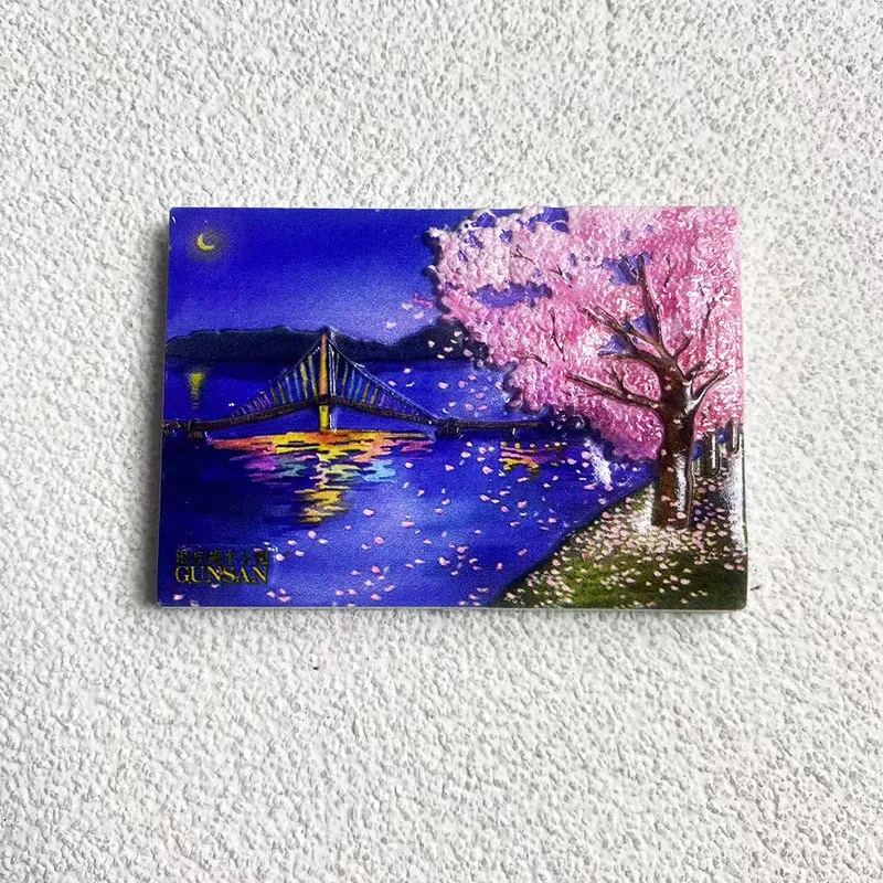 

‌Korea Gyeongju Cherry Blossom Night Bridge 3D Resin Fridge Magnet - Cute Decor for Home & Kitchen