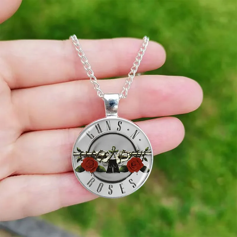 Guns N Roses Necklace for Men Women Rock Band Glass Cabochon Poster Pendant Music Jewelry Fans Souvenir Gift view 2