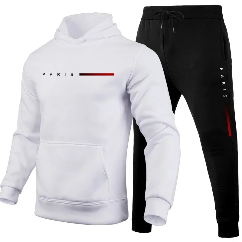 Men's autumn and winter fashion pullover hooded sweatshirt + jogging pants two-piece warm outdoor fitness casual set