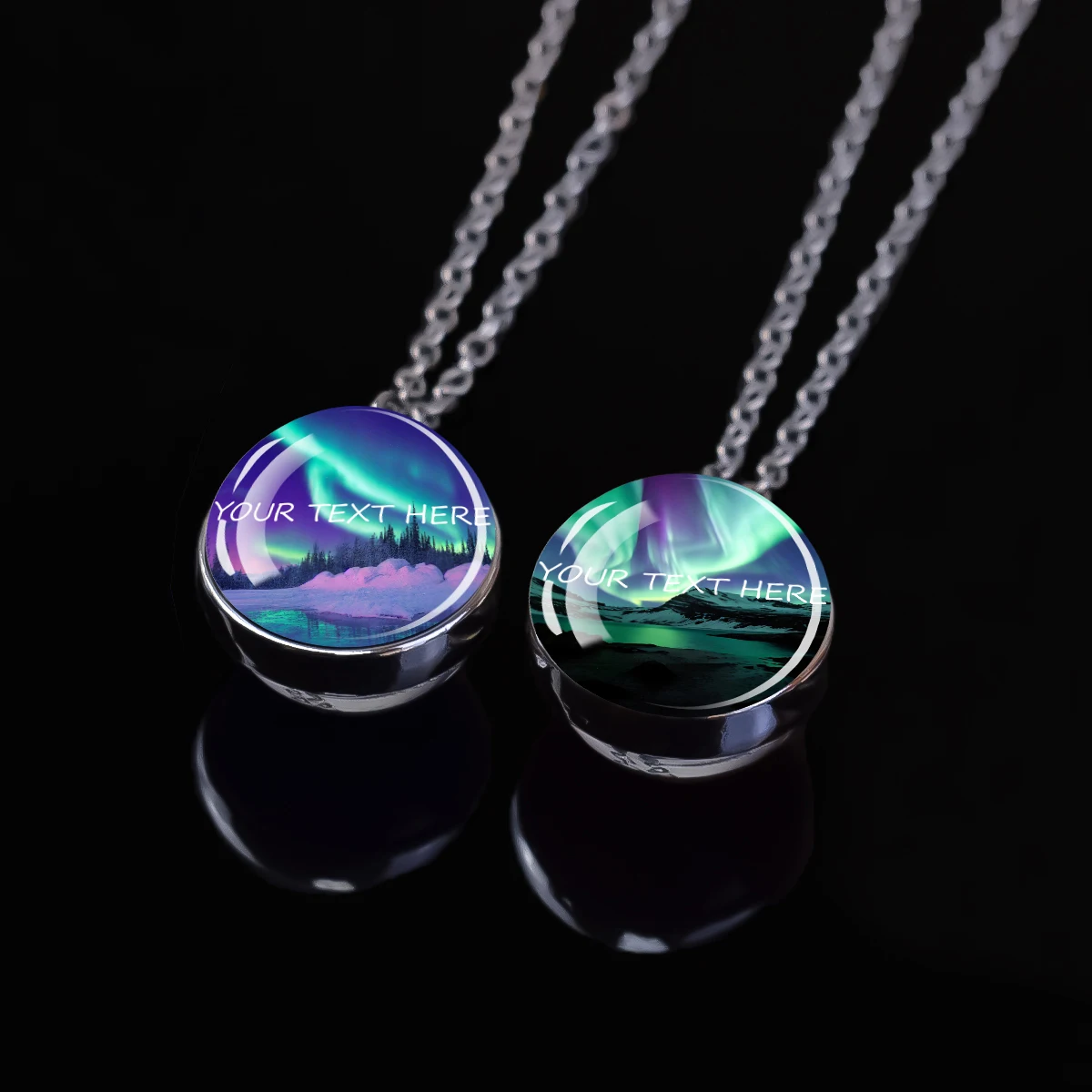 Customized Text Luminous Aurora Dome Glass Crystal Necklace Pendant Polar Aurora Travel Souvenir Fluorescent Jewelry Gift