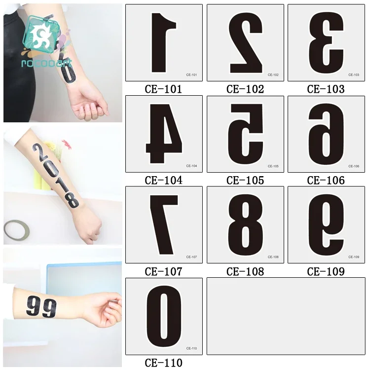 Rocooart Black Numbers Tattoo Face Taty Sport Fans Fake Tattoo Gym Match Tatuagem Children Fun Temporary Tattoo Sticker